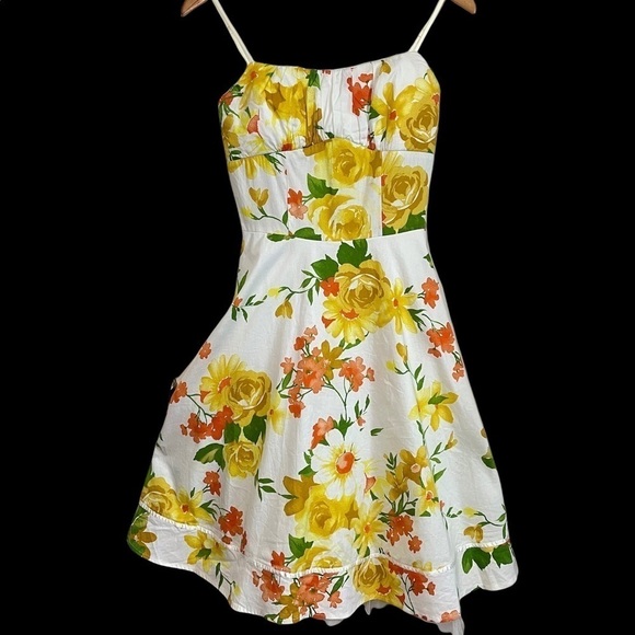 Vintage Dresses & Skirts - Flower Print ruched top Dress Spaghetti Strap Aline Sleeveless tule Dress